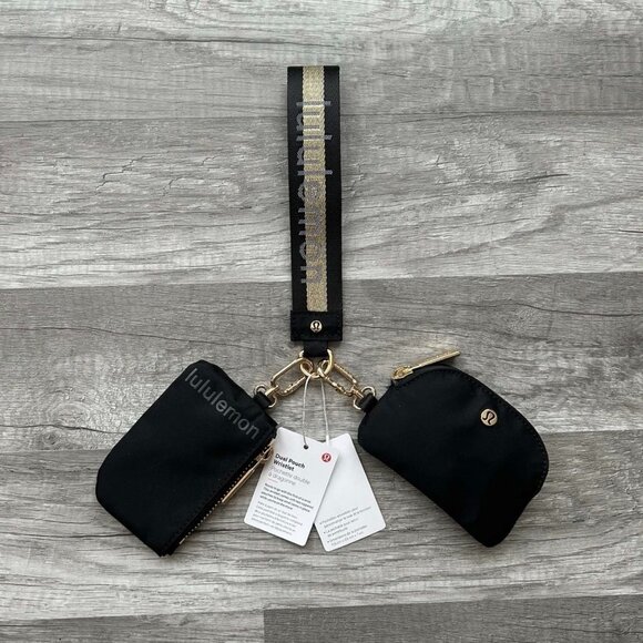 Lululemon Athletica Dual Pouch Wristlet Keychain Wallet Gold and Black - Picture 1 of 4
